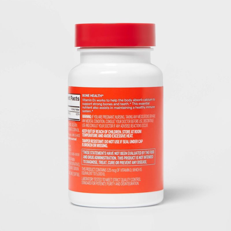slide 4 of 5, Vitamin D3 5000 IU (125 mcg) Bone Health and Immune Support Softgels - 100ct - up&up™, 100 ct