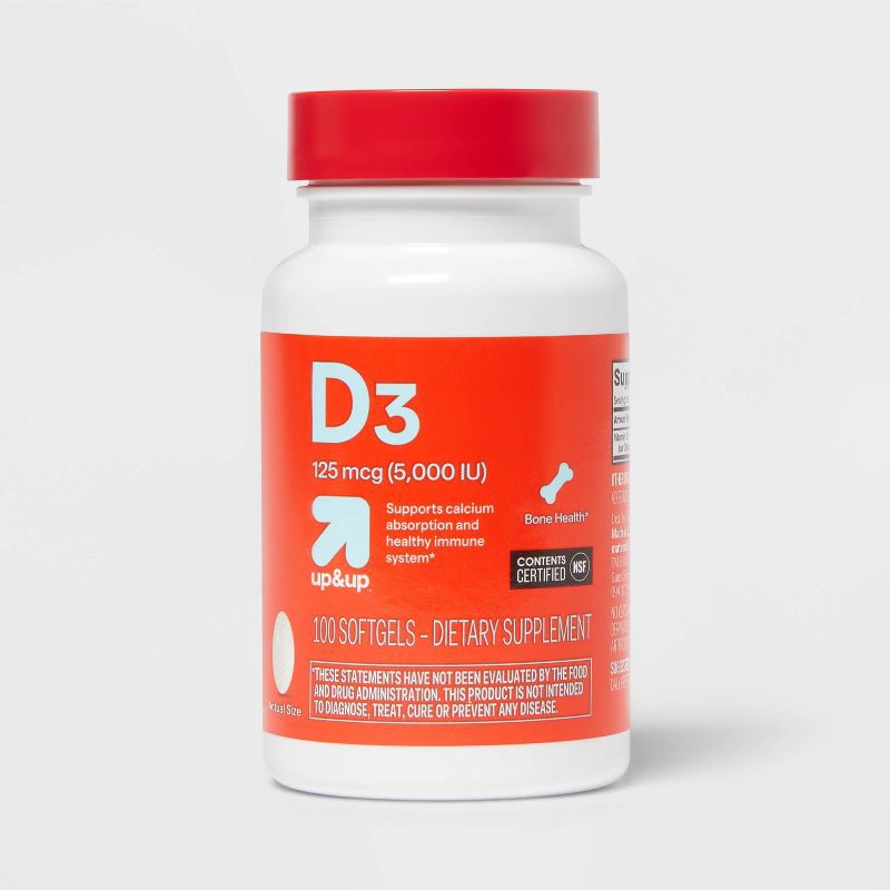 slide 1 of 5, Vitamin D3 5000 IU (125 mcg) Bone Health and Immune Support Softgels - 100ct - up&up™, 100 ct