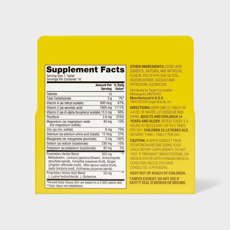 slide 3 of 6, Immune Support Effervescent Tablets - Orange Flavor - 10ct - up&up™, 10 ct