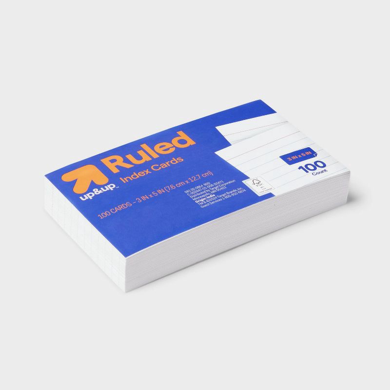 slide 3 of 3, 100ct 3" x 5" Ruled Index Cards White - up&up™: Narrow Ruled Note Cards, Uncoated Paper, 110 Weight, Flashcards, 100 ct