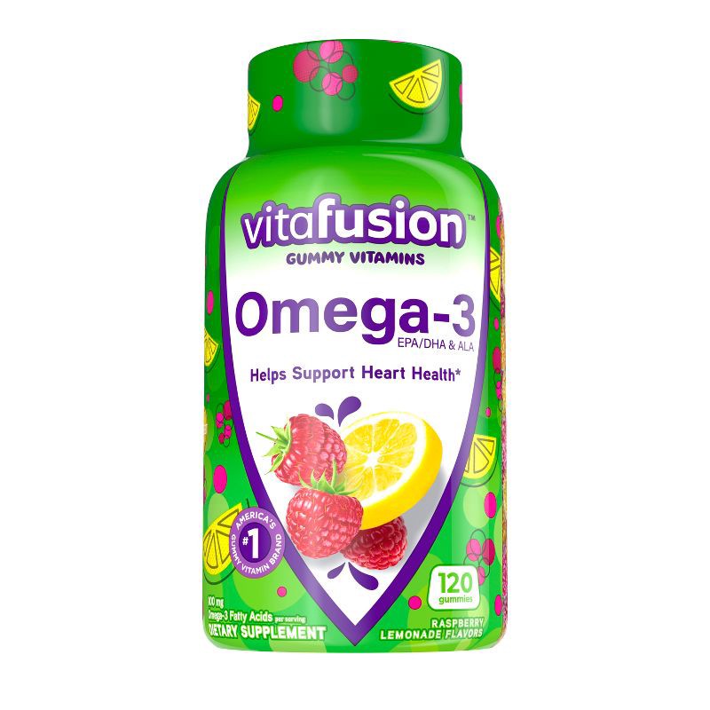 slide 1 of 10, Vitafusion Omega-3 Gummies - Berry & Lemonade - 120ct, 120 ct