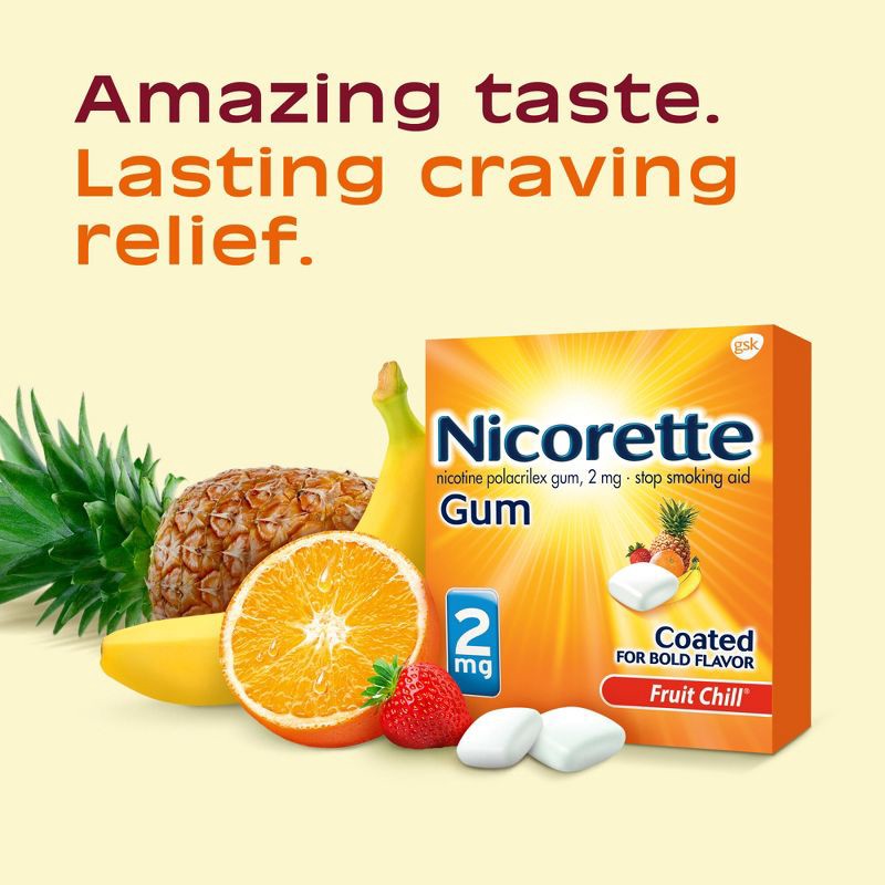 slide 3 of 8, Nicorette 2mg Stop Smoking Aid Nicotine Gum - Fruit Chill - 160ct, 160 ct; 2 mg