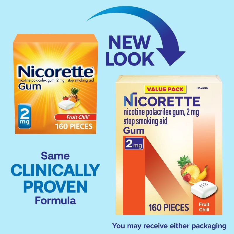 slide 3 of 11, Nicorette 2mg Stop Smoking Aid Nicotine Gum - Fruit Chill - 160ct, 160 ct; 2 mg