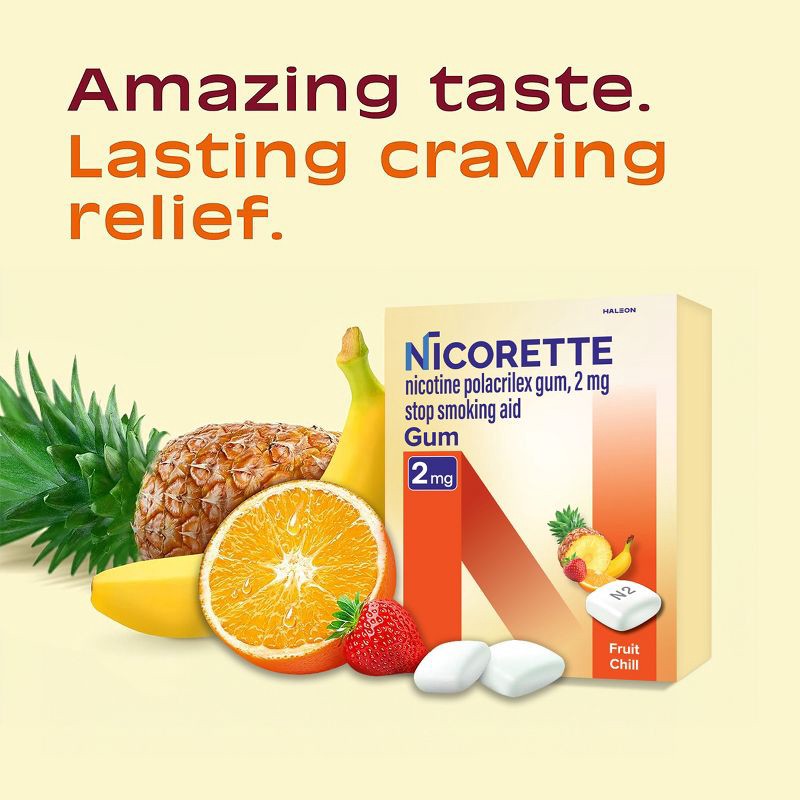 slide 4 of 11, Nicorette 2mg Stop Smoking Aid Nicotine Gum - Fruit Chill - 160ct, 160 ct; 2 mg