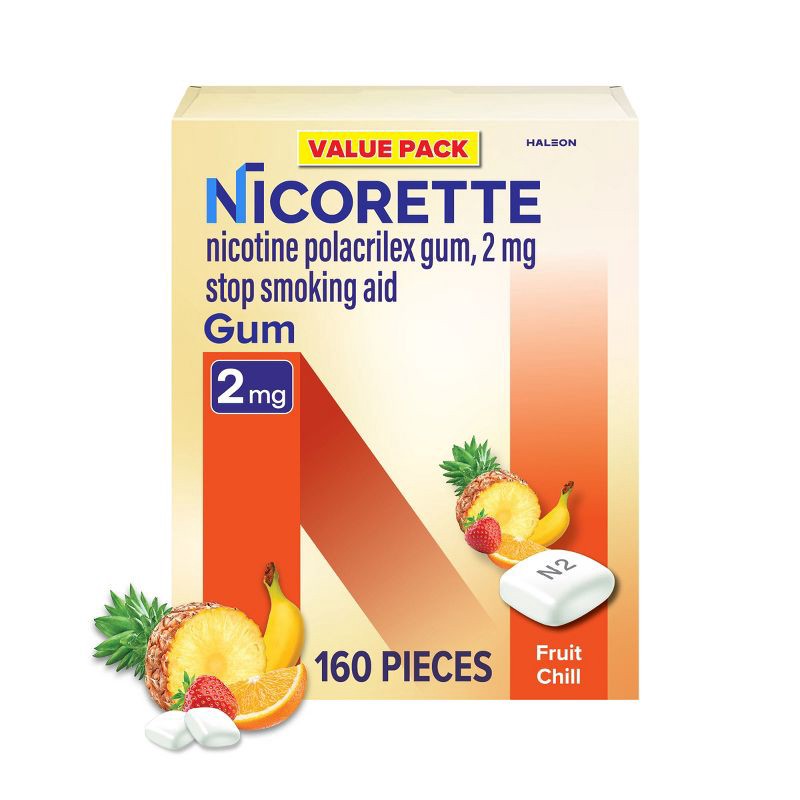 slide 1 of 11, Nicorette 2mg Stop Smoking Aid Nicotine Gum - Fruit Chill - 160ct, 160 ct; 2 mg