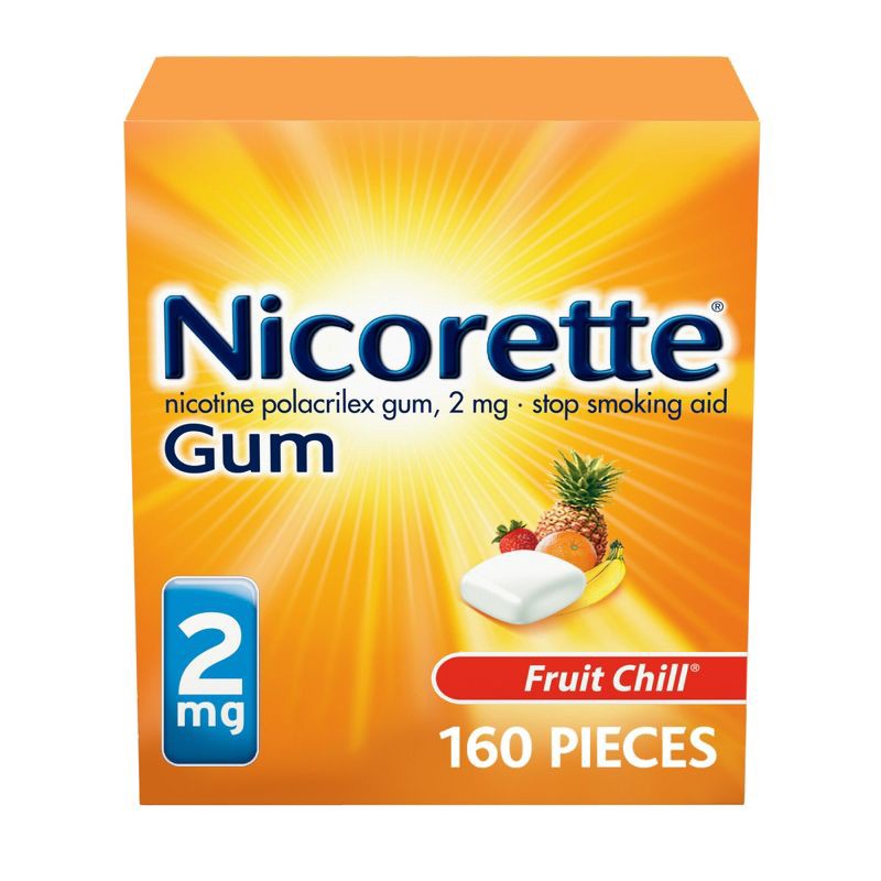 slide 1 of 8, Nicorette 2mg Stop Smoking Aid Nicotine Gum - Fruit Chill - 160ct, 160 ct; 2 mg