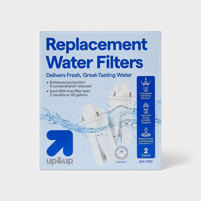 slide 1 of 6, up&up Replacement Water Filters for Pitchers 2pk - up & up™: Compatible with Brita Pitchers, Filters Benzene & Mercury, 2 ct