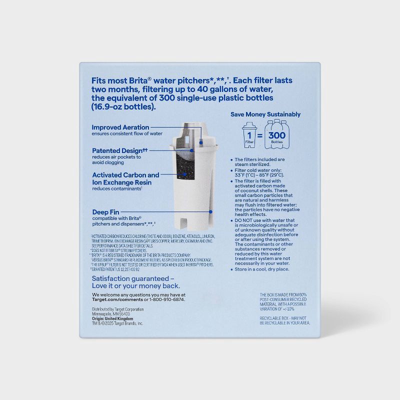 slide 5 of 6, up&up Replacement Water Filters for Pitchers 2pk - up & up™: Compatible with Brita Pitchers, Filters Benzene & Mercury, 2 ct