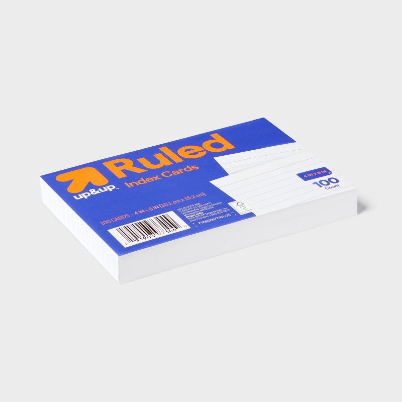 slide 3 of 3, 100ct 4" x 6" Ruled Index Cards White - up&up™: College Rule, Uncoated, 72 lb, Paper Basics, 4x6 Note Card Size, 100 ct, 72 lb