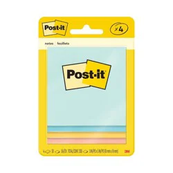 Post-it Notes 4pk 3" x 3" 50 Sheet/Pad Beachside Café Collection: Multicolor Sticky Notes, Uncoated Paper, Art & Design Theme