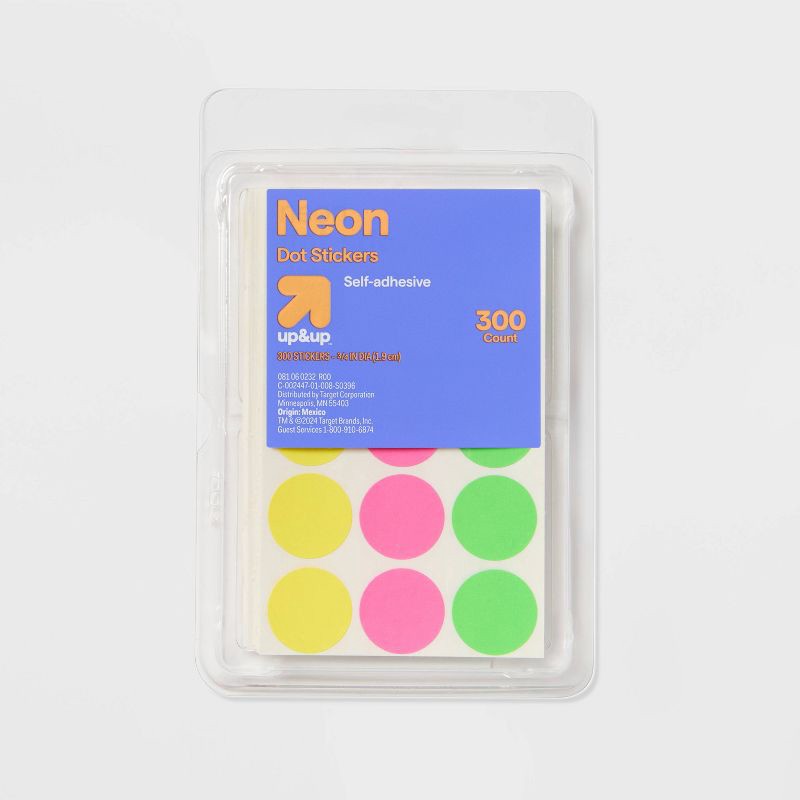 slide 1 of 3, 300ct Dot Stickers Neon - up&up™, 300 ct
