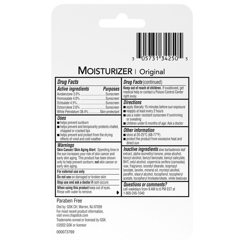 slide 2 of 5, Chapstick Moisturizing Lip Balm - Original with SPF 12 - 3ct/0.45oz, 12 x 3 ct, 0.45 oz
