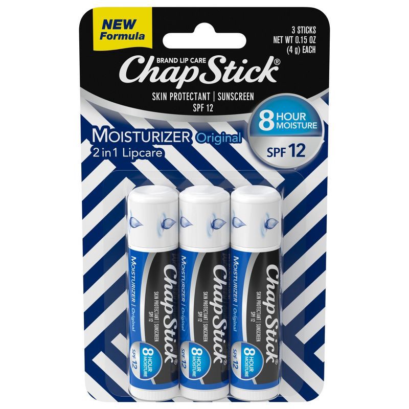 slide 1 of 5, Chapstick Moisturizing Lip Balm - Original with SPF 12 - 3ct/0.45oz, 12 x 3 ct, 0.45 oz