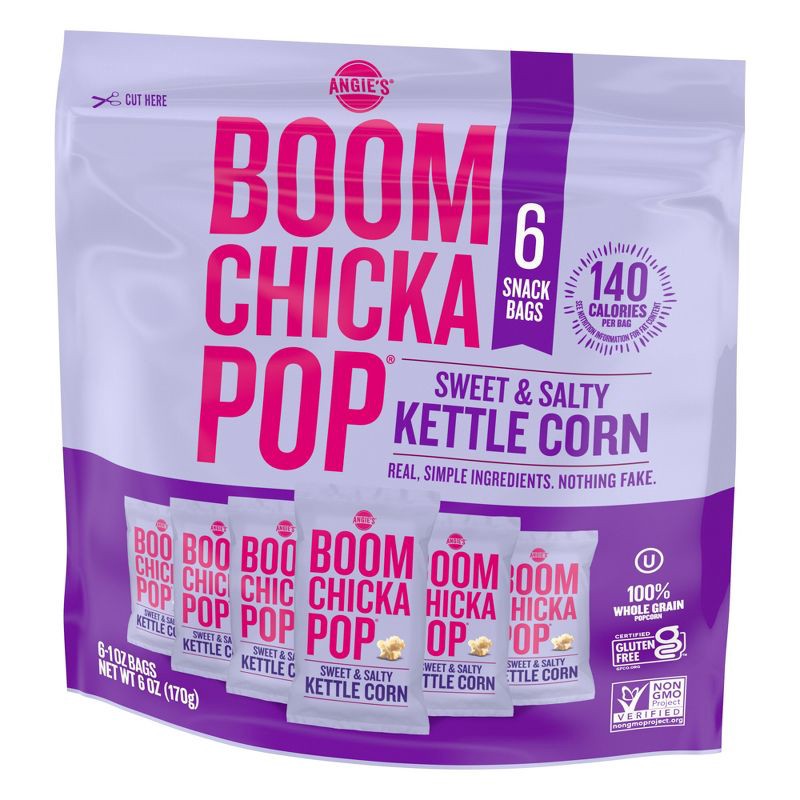 slide 2 of 6, Angie's Boomchickapop Sweet & Salty Kettle Corn Popcorn Multipack - 1oz/6ct, 1 oz, 6 ct