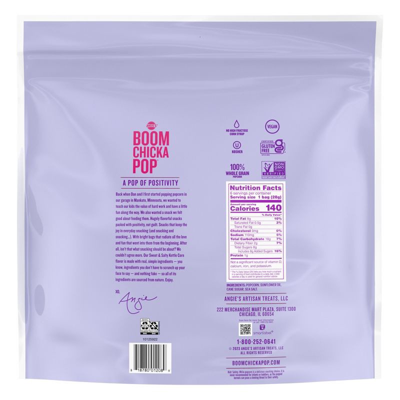 slide 4 of 6, Angie's Boomchickapop Sweet & Salty Kettle Corn Popcorn Multipack - 1oz/6ct, 1 oz, 6 ct