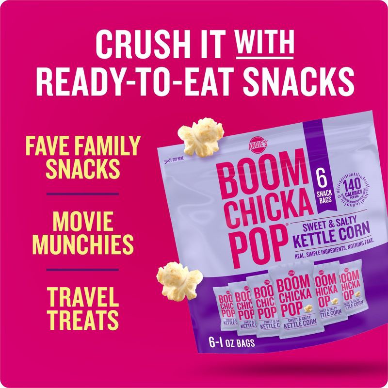 slide 5 of 6, Angie's Boomchickapop Sweet & Salty Kettle Corn Popcorn Multipack - 1oz/6ct, 1 oz, 6 ct