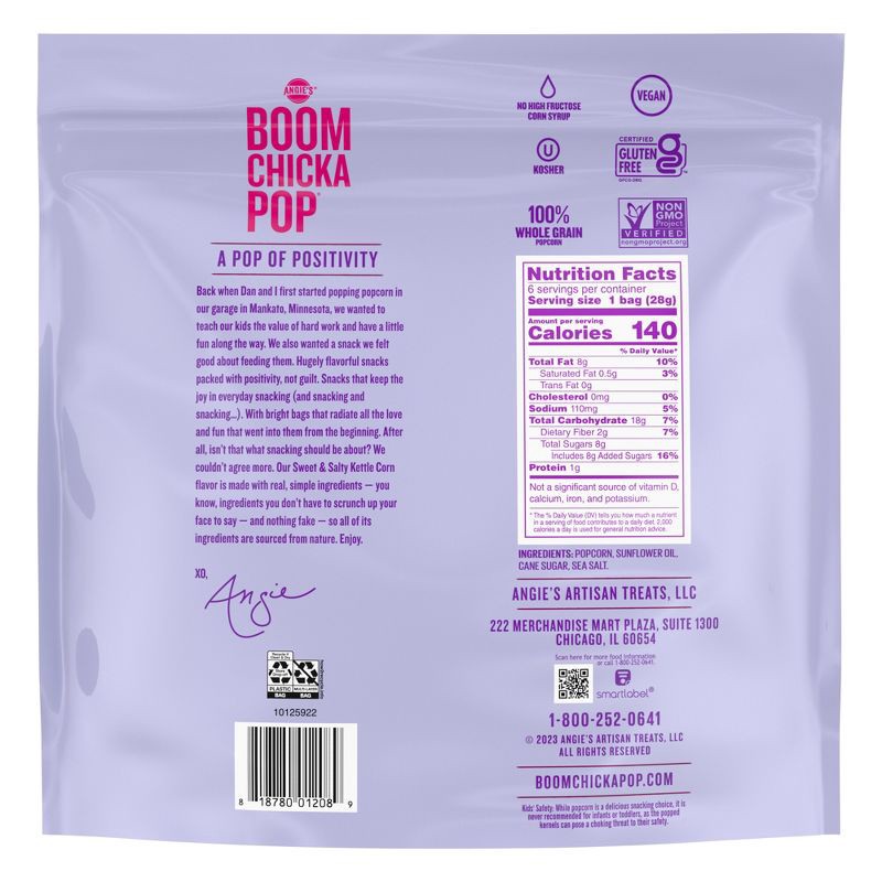 slide 6 of 6, Angie's Boomchickapop Sweet & Salty Kettle Corn Popcorn Multipack - 1oz/6ct, 1 oz, 6 ct