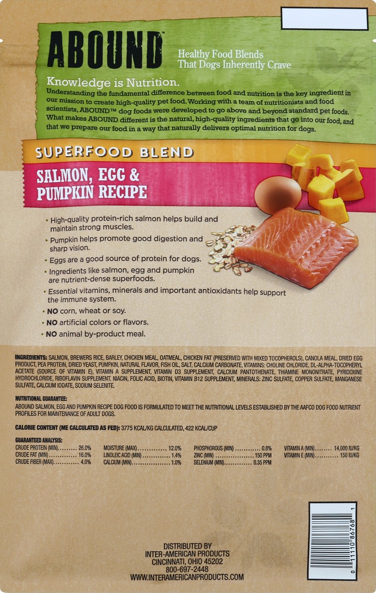 slide 3 of 6, Abound Salmon Egg & Pumpkin Adult Dog Food, 4 lb