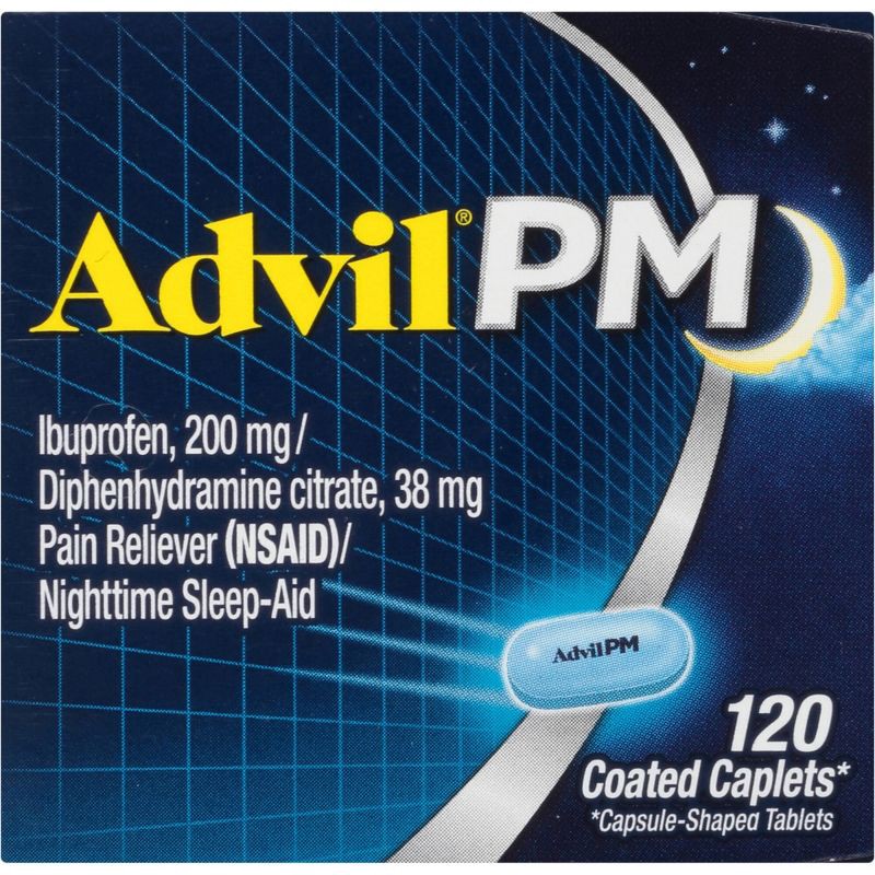 slide 9 of 9, Advil PM Pain Reliever/Nighttime Sleep Aid Caplets - Ibuprofen (NSAID) - 120ct, 120 ct