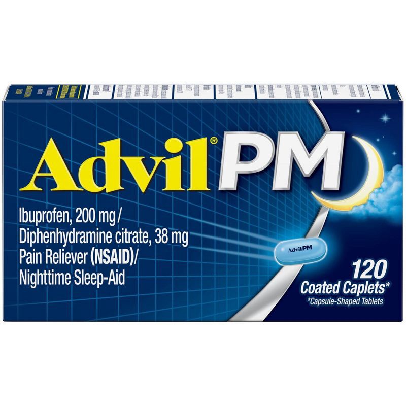 slide 1 of 9, Advil PM Pain Reliever/Nighttime Sleep Aid Caplets - Ibuprofen (NSAID) - 120ct, 120 ct