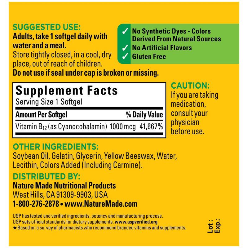 slide 3 of 9, Nature Made Vitamin B12 (1000 mcg), Energy Metabolism Support Softgels - 150ct, 150 ct