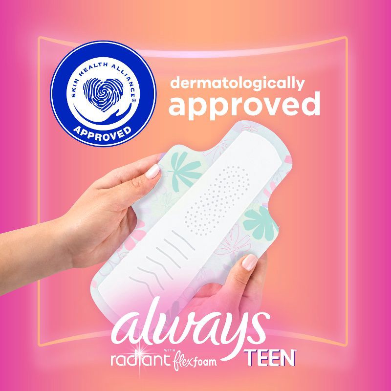 slide 4 of 11, Always Radiant FlexFoam Teen Pads Regular Absorbency with Wings - Unscented - 28ct, 28 ct