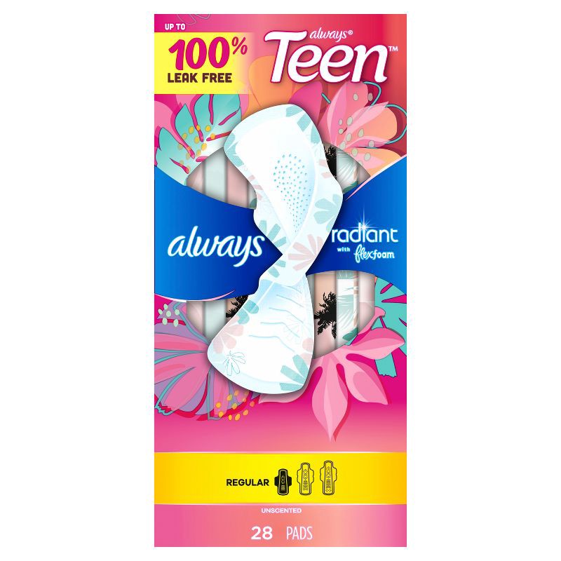 slide 10 of 11, Always Radiant FlexFoam Teen Pads Regular Absorbency with Wings - Unscented - 28ct, 28 ct