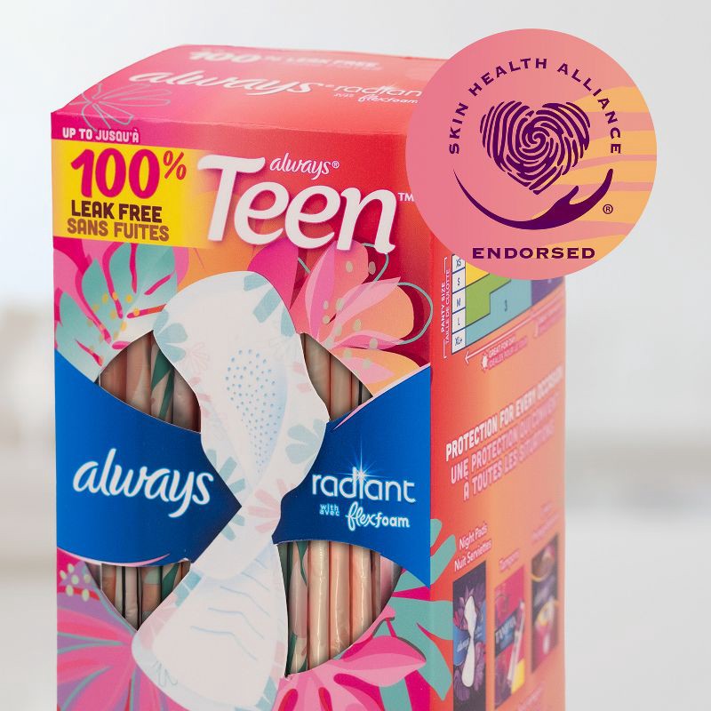 Always Radiant FlexFoam Teen Pads Regular Absorbency with Wings - Unscented  - 28ct 28 ct