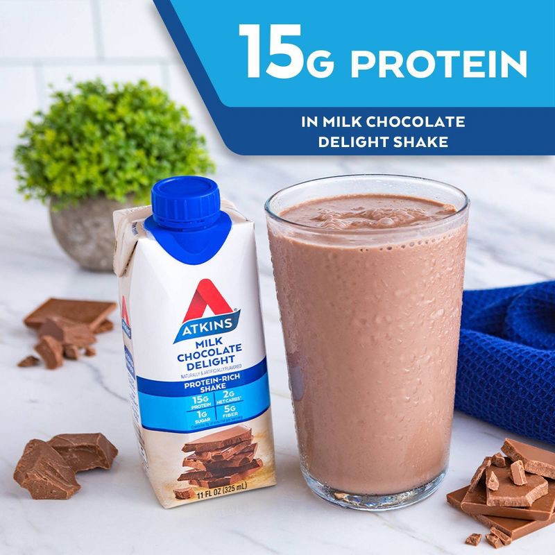 slide 9 of 9, Atkins Milk Chocolate Delight Protein Shake - 8pk/88 fl oz, 8 ct, 88 fl oz