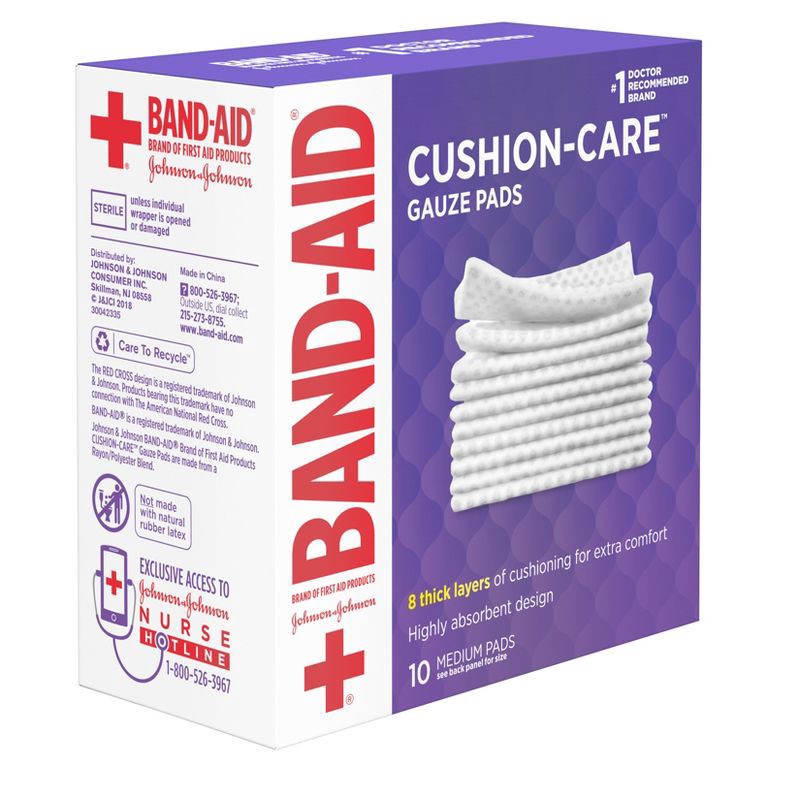 slide 4 of 7, Johnson & Johnson Brand Cushion Care Gauze Pads, Medium, 3 in x 3 in - 10 ct, 10 ct