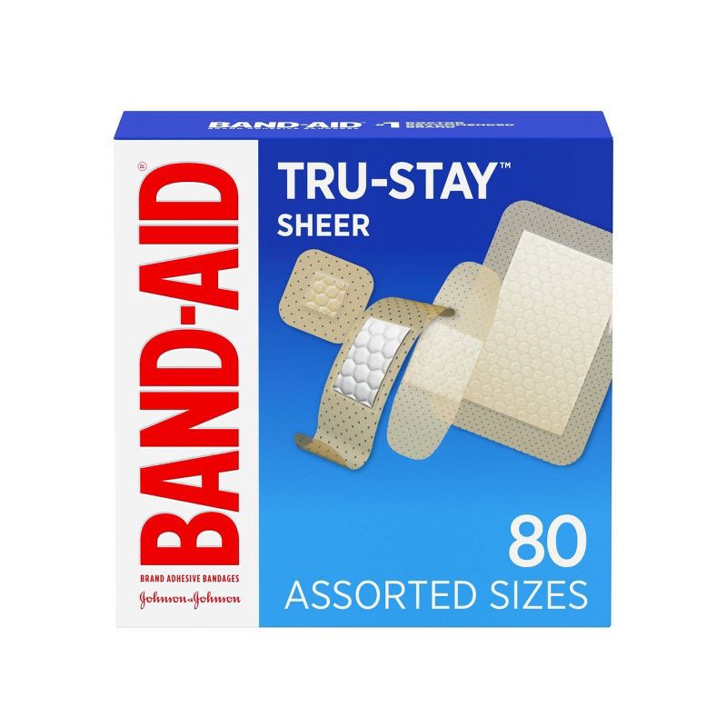 slide 2 of 6, Band-Aid Brand Tru-Stay Sheer Strips Adhesive Bandages Assorted Sizes - 80 ct, 80 ct