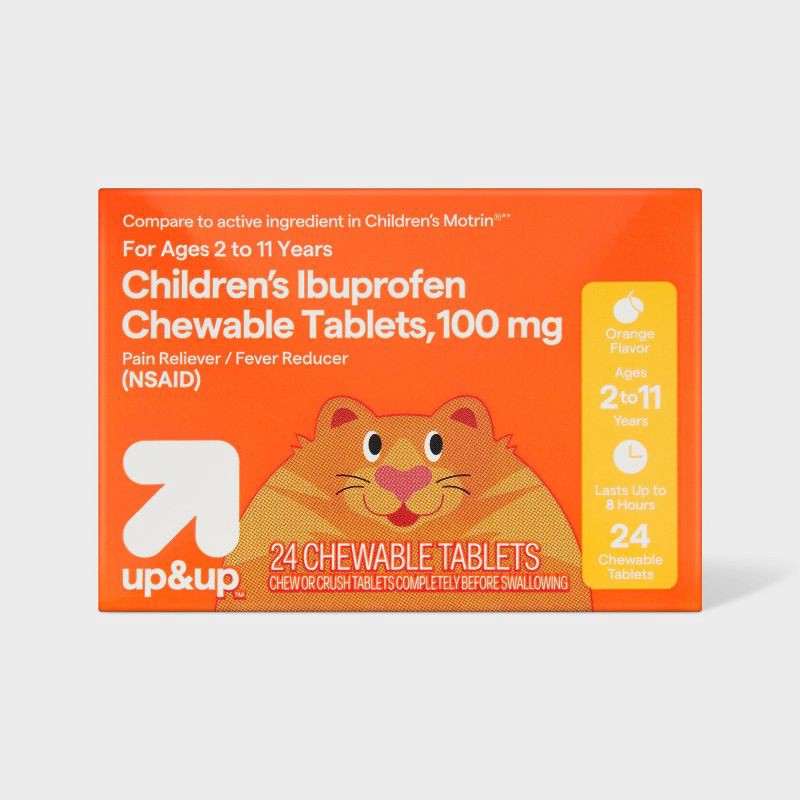 slide 1 of 5, Junior Strength Ibuprofen (NSAID) Pain Reliever & Fever Reducer Chewable Tablets - Orange - 24ct - up&up™, 24 ct