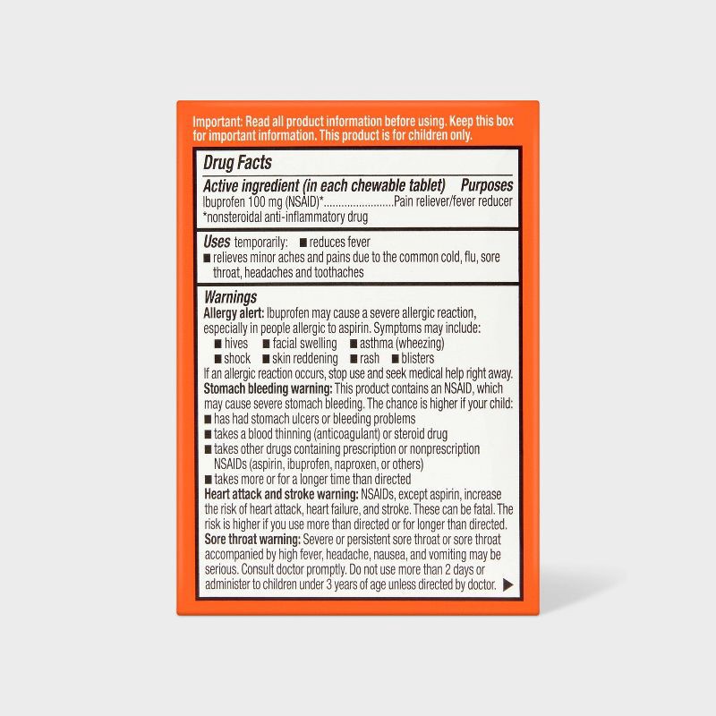 slide 3 of 5, Junior Strength Ibuprofen (NSAID) Pain Reliever & Fever Reducer Chewable Tablets - Orange - 24ct - up&up™, 24 ct