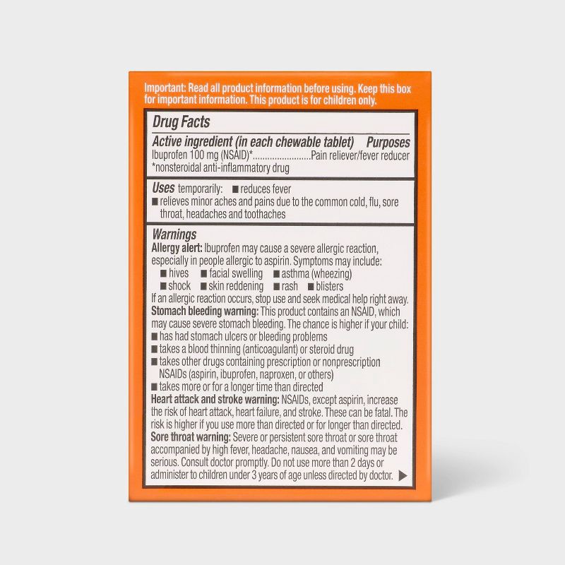 slide 3 of 8, Junior Strength Ibuprofen (NSAID) Pain Reliever & Fever Reducer Chewable Tablets - Orange - 24ct - up&up™, 24 ct