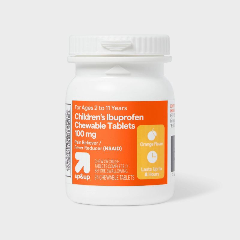 slide 4 of 5, Junior Strength Ibuprofen (NSAID) Pain Reliever & Fever Reducer Chewable Tablets - Orange - 24ct - up&up™, 24 ct