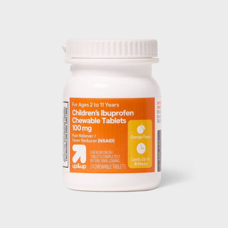 slide 4 of 8, Junior Strength Ibuprofen (NSAID) Pain Reliever & Fever Reducer Chewable Tablets - Orange - 24ct - up&up™, 24 ct