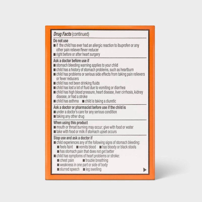 slide 5 of 8, Junior Strength Ibuprofen (NSAID) Pain Reliever & Fever Reducer Chewable Tablets - Orange - 24ct - up&up™, 24 ct