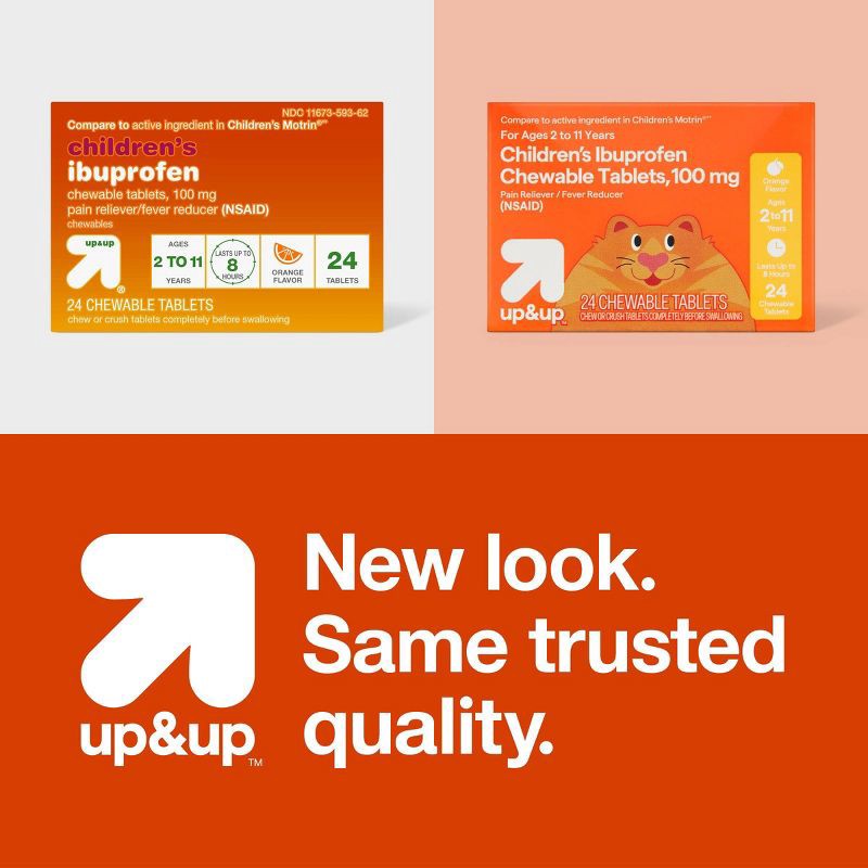 slide 5 of 5, Junior Strength Ibuprofen (NSAID) Pain Reliever & Fever Reducer Chewable Tablets - Orange - 24ct - up&up™, 24 ct