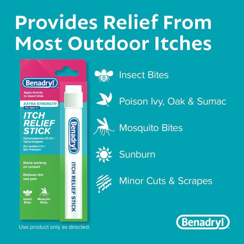 slide 4 of 8, Benadryl Extra Strength Itch Relief Stick - Travel Size - 0.47 fl oz, 0.47 fl oz