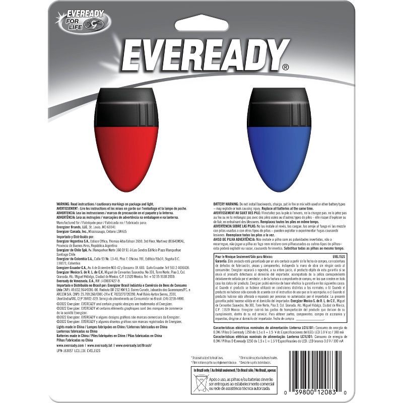 slide 2 of 4, Eveready 2pk LED Flashlight: Portable Light Sets for Kids, Includes Batteries, Red & Blue, Battery Powered, 2 ct