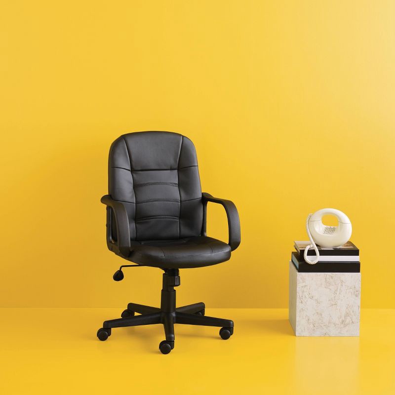 slide 2 of 3, Office Chair Bonded Leather Black - Room Essentials™: Ergonomic Swivel, Adjustable Height, Foam Padding, 1 ct