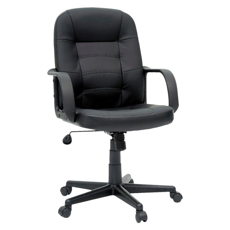 slide 1 of 3, Office Chair Bonded Leather Black - Room Essentials™: Ergonomic Swivel, Adjustable Height, Foam Padding, 1 ct