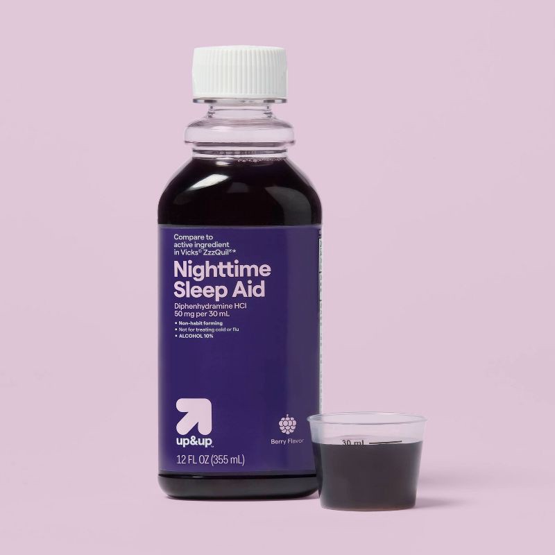 slide 2 of 4, Diphenhydramine HCl Nighttime Sleep Aid Liquid - Berry - 12 fl oz - up&up™, 12 fl oz