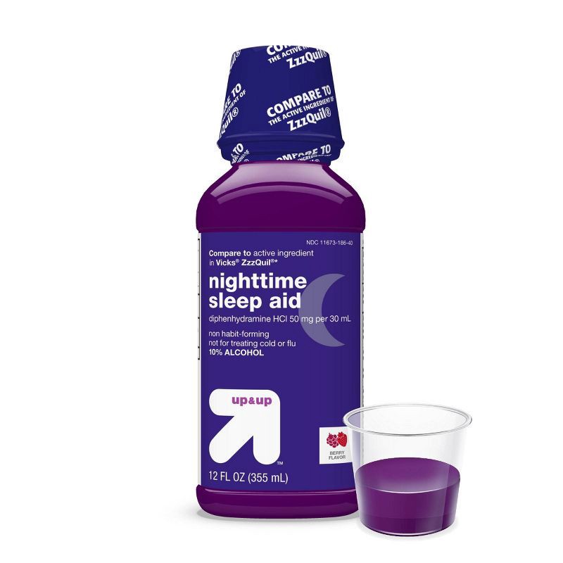 slide 5 of 7, Diphenhydramine HCl Nighttime Sleep Aid Liquid - Berry - 12 fl oz - up & up™, 12 fl oz
