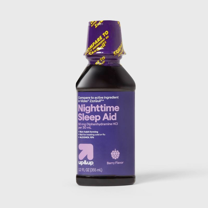 slide 1 of 3, Diphenhydramine HCl Nighttime Sleep Aid Liquid - Berry - 12 fl oz - up&up™, 12 fl oz