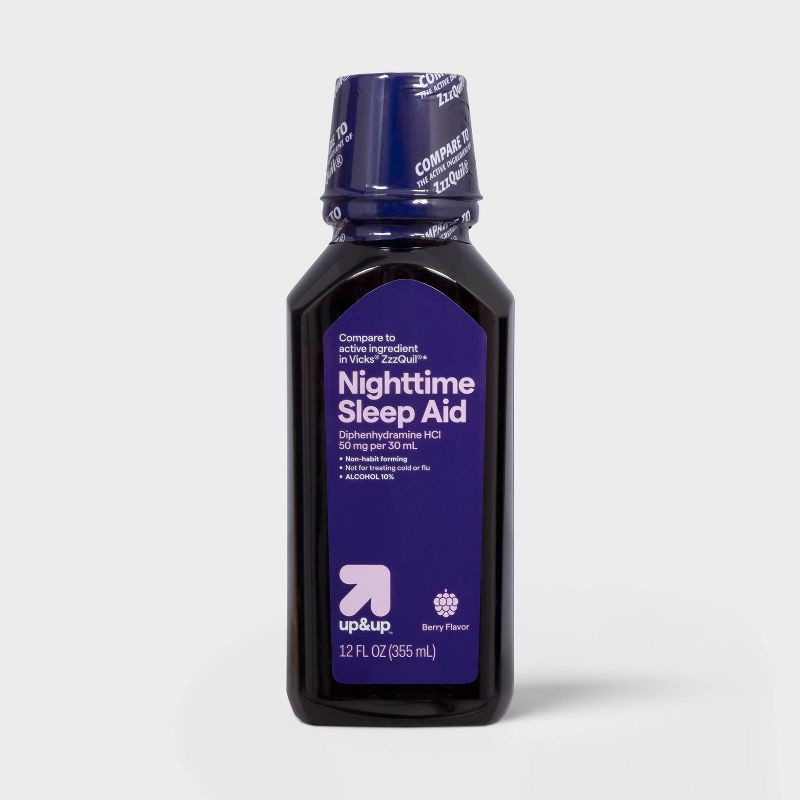 slide 1 of 4, Diphenhydramine HCl Nighttime Sleep Aid Liquid - Berry - 12 fl oz - up&up™, 12 fl oz