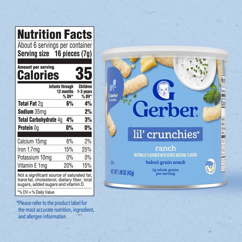slide 3 of 9, Gerber Baby Food Ranch Crunchies Baby Snacks for 8 Months - 1 Year Old - 1.48oz​, 1.48 oz
