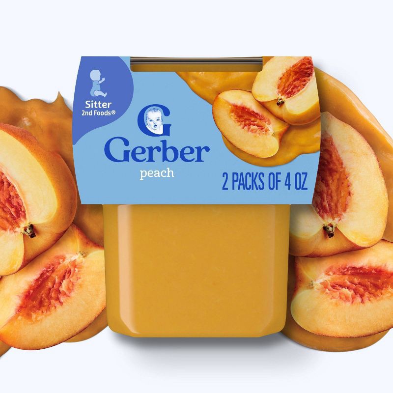 slide 4 of 10, Gerber Non-GMO Baby Food Stage 2 Peach Puree Tub - 2ct/4oz Each, 2 ct; 4 oz