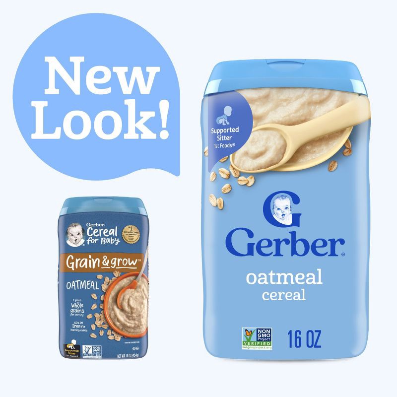 slide 2 of 9, Gerber Non-GMO Baby Food Stage 1 Single Grain Oatmeal Baby Cereal - 16oz, 16 oz