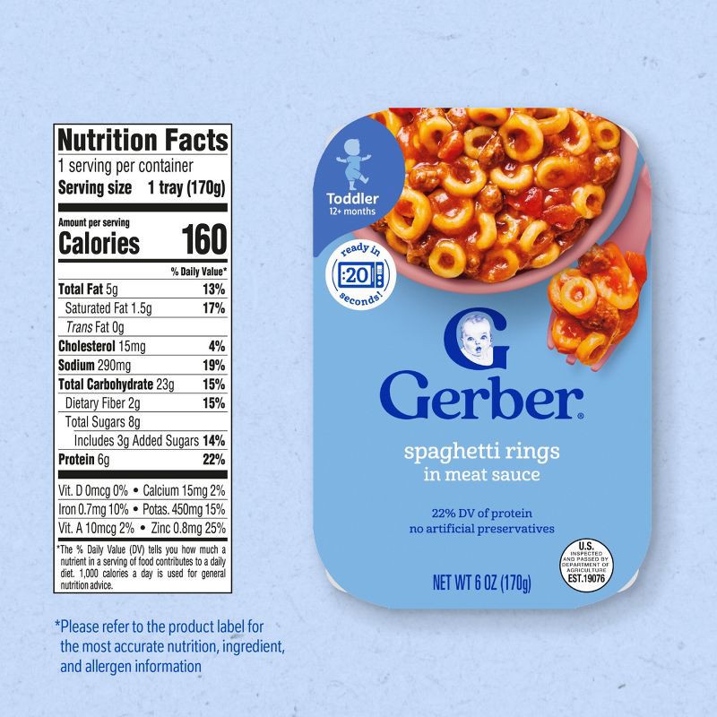 slide 7 of 8, Gerber Toddler Food Meals Spaghetti Rings in a Meat Sauce - 6oz​, 6 oz